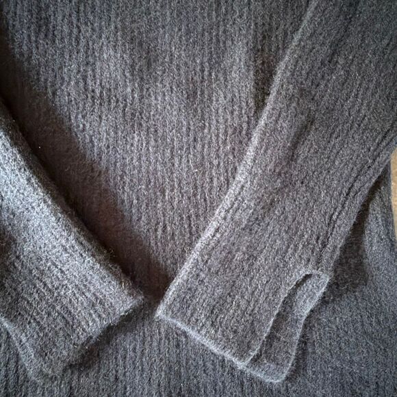 James Perse Los Angeles Cashmere Navy Funnel Neck Ribbbed Sweater with Raglan Sl - Picture 3 of 10